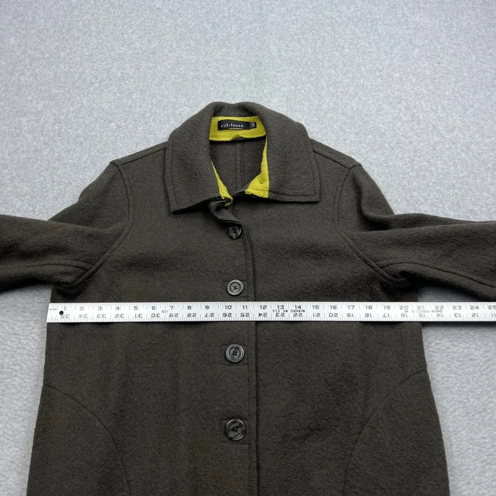 Cut Loose Boiled Wool Jacket Womens L/XL Brown Button Front Contrast Trim Blazer